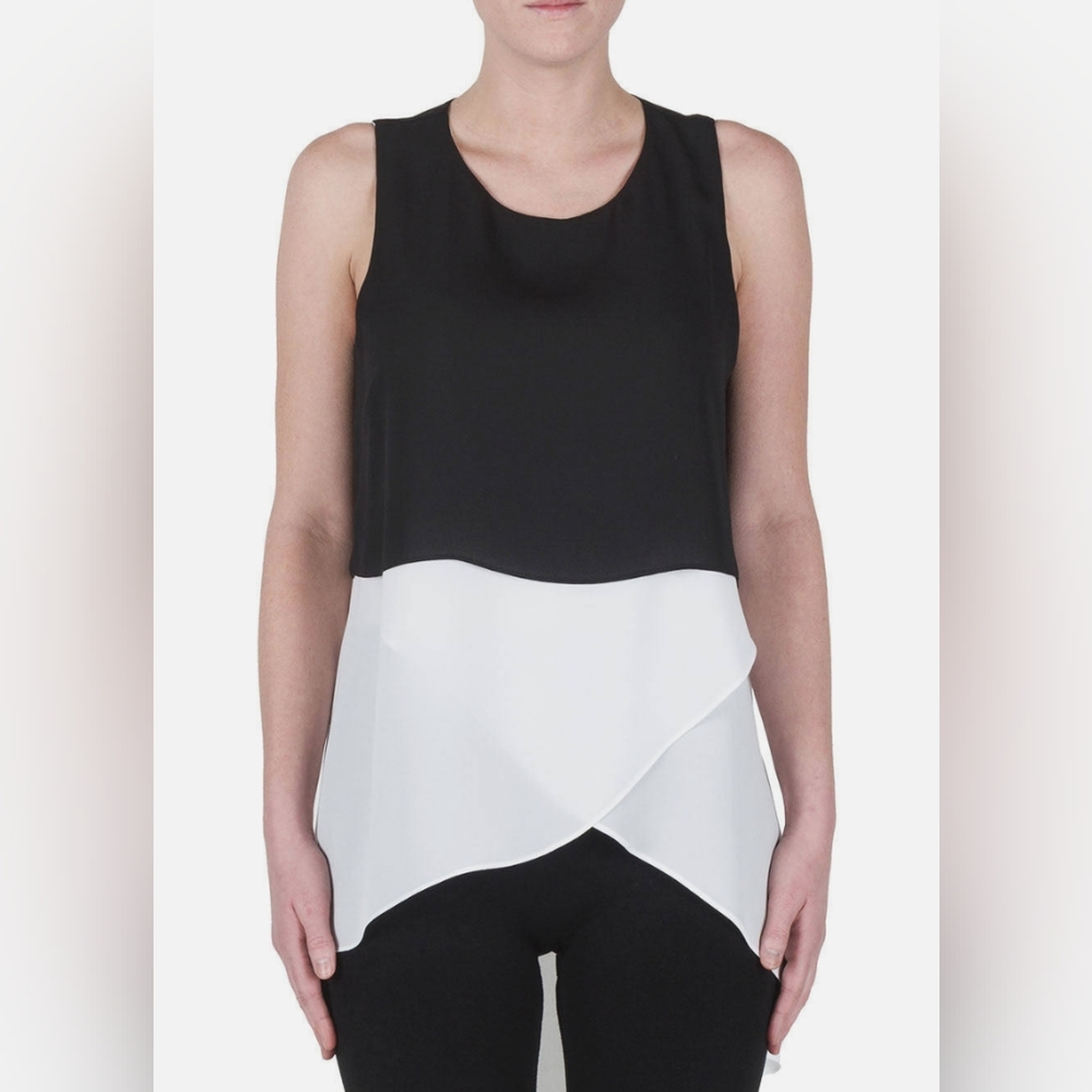 Joseph Ribkoff Colorblock Chiffon Double Layered Tank Top Flowy Chic Small - Picture 4 of 11